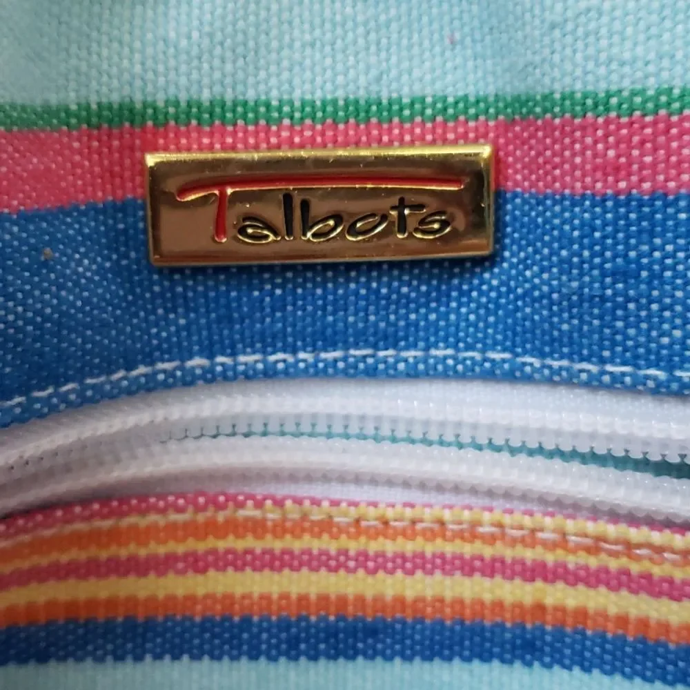 Talbots Tote Colorful Striped Cotton Leather Double Handles XL Beach Mom Stuff